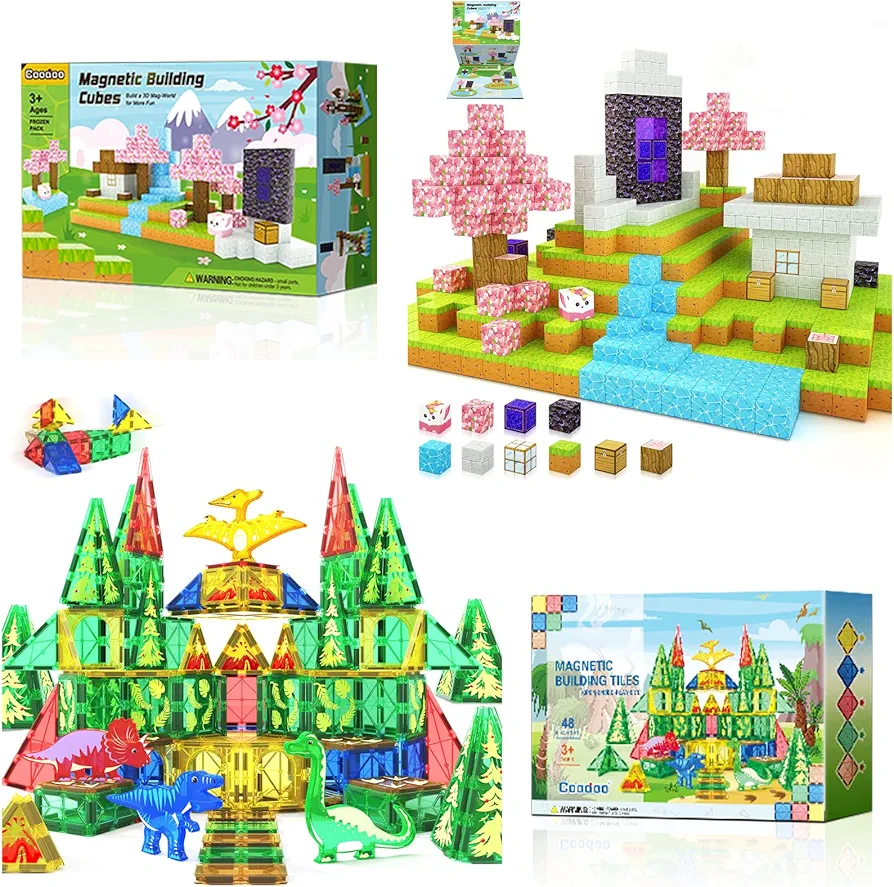 102 PCS Magnetic Blocks - Build Mine Magnet World Cherry Blossom Set, Magnetic Tiles Building STEM Toys for Boys & Girl Kids Toddler Toys for 3+ Years Old