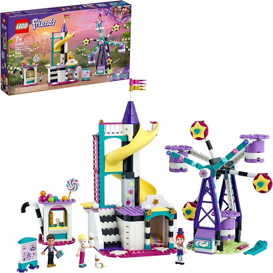 LEGO Friends Magical Ferris Wheel and Slide 41689 Building Kit for Kids Theme Park with 3 Mini-Dolls; New 2021 (545 Pieces)