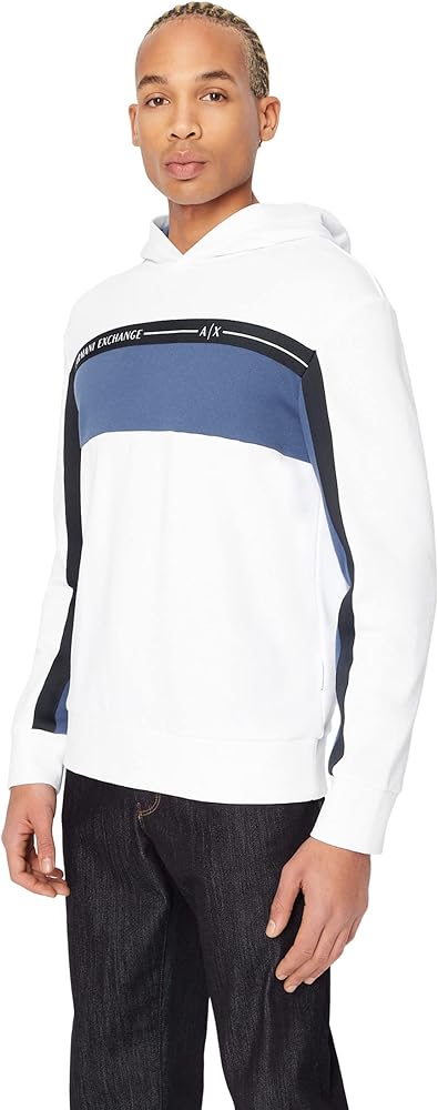 Armani Exchange Men's Unbrushed Organic Cotton Tri-Color Hooded Sweatshirt