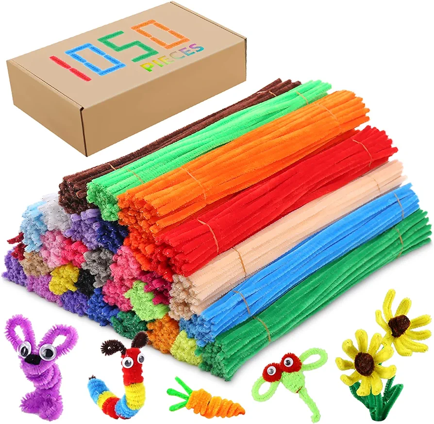 Pipe Cleaners Chenille Stems 1050 Pieces 30 Assorted Colors for Craft Arts Creative DIY Projects Decorations, 6mm x 12inch Fuzzy Colored Chenille Stem Sticks Set Craft Supplies for Kids and Adults