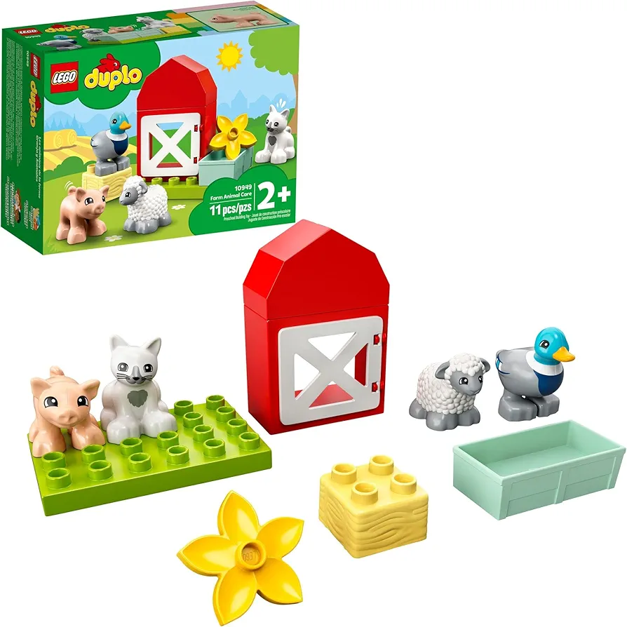 LEGO DUPLO Town Farm Animal Care 10949 Toy for Toddlers, Girls and Boys 2 Plus Years Old with Duck, Pig, Sheep & Cat Figures, Early Development Toys