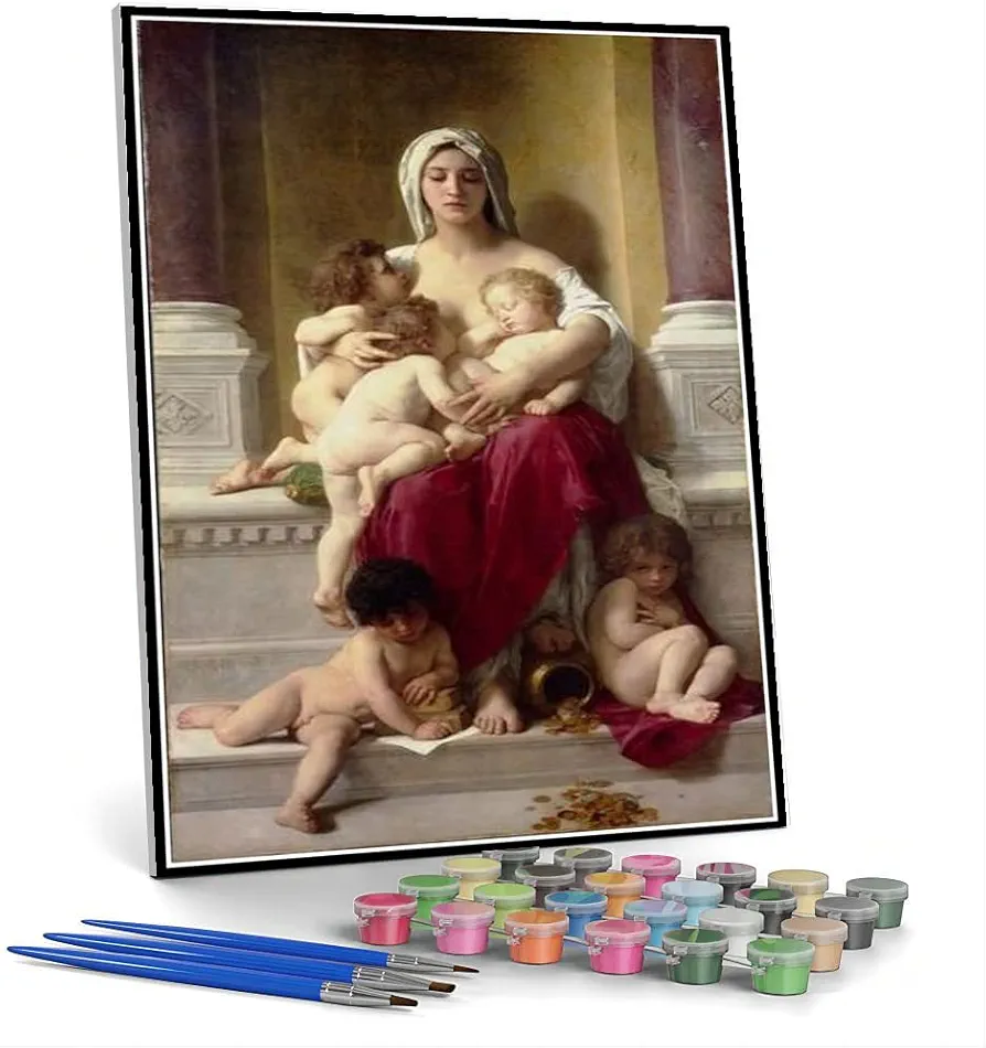 DIY Oil Painting Kit,Charity Painting by William-Adolphe Bouguereau Arts Craft for Home Wall Decor