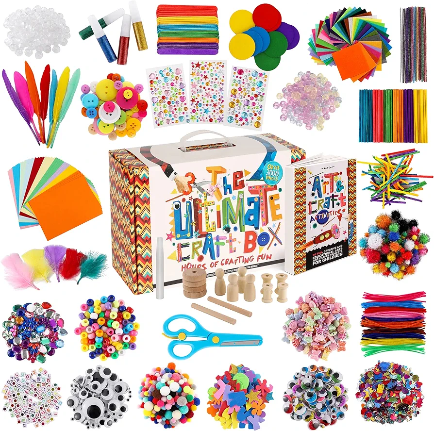 3000+ Pcs Arts and Crafts Supplies for Kids - Kids Craft kit for Boys & Girls - The Ultimate Craft Box set with 99 Activities Book for Ages 4-6, 6-8, 8-12