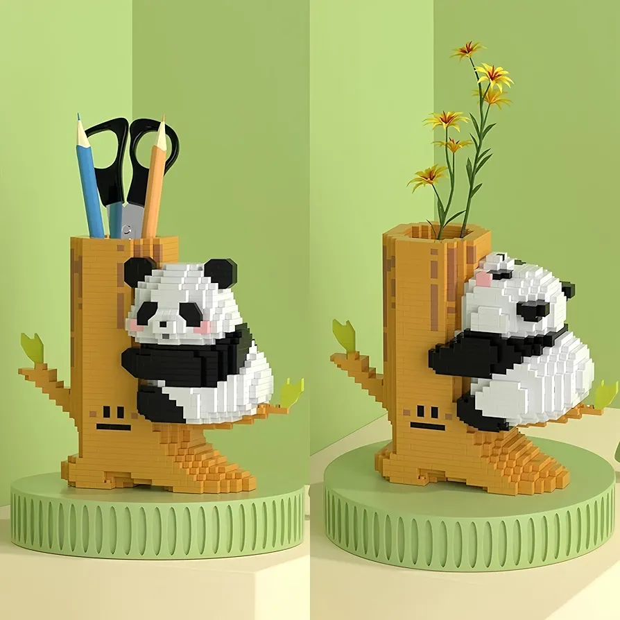 Mini Building Blocks Panda 2 in 1 Cute Mini Panda Blocks Buiding Sets for Kids 6 7 8 9 10+ Teens Adult 3D Animal Blocks Toy (Panda Pen Holder)