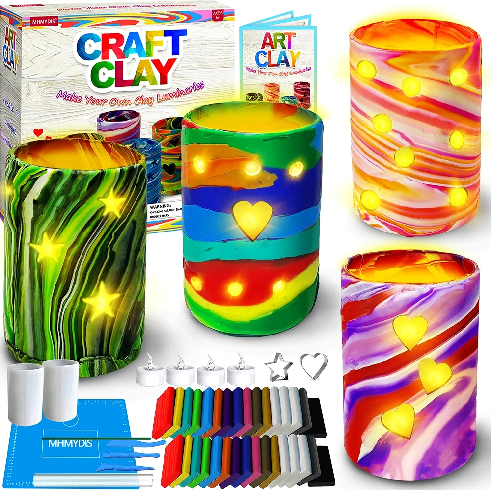 MHMYDIS Make Your Own Clay Luminaries - Arts and Crafts Clay kit for Boys Girls and Teens Age 6 7 8 9 10 11 12 Year Old and up - Creative Clay Lantern Toys for 8-12 Year Olds