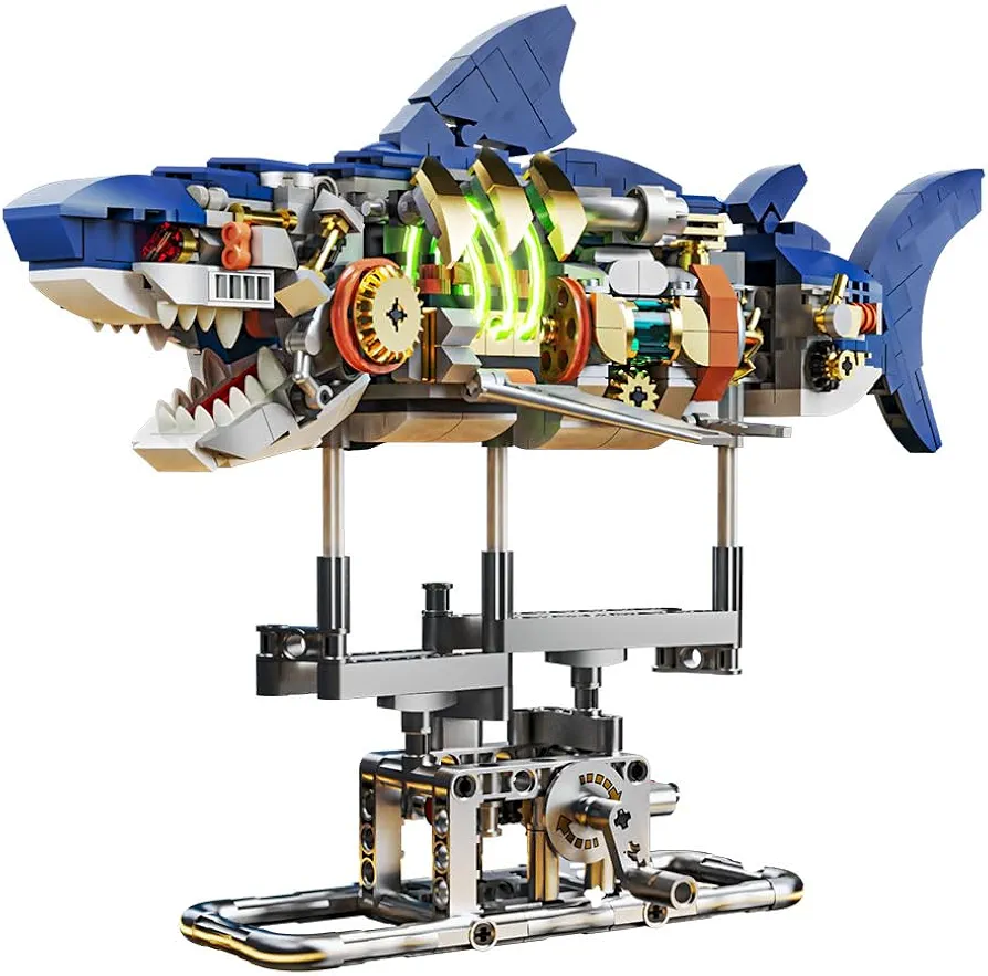 Ideas Shark Sea Creatures Building Set, Marine Animal Building Blocks Toys with Display Stand and Light, STEM Toys for Kids Adults Crossing Ocean Lovers, 687 Pieces