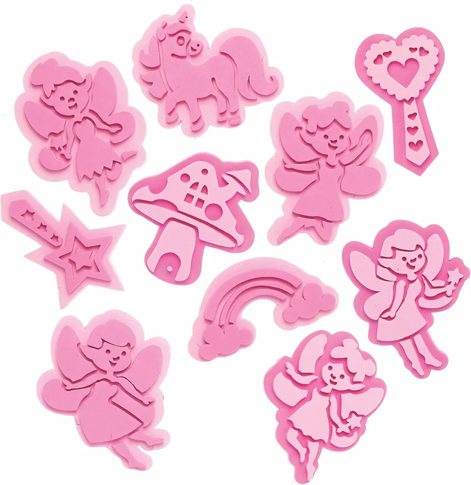 Baker Ross AX905 Fairy Stampers - Pack of 10, Foam Stamp Set for Children, Ideal for Kids Painting Arts and Crafts Projects