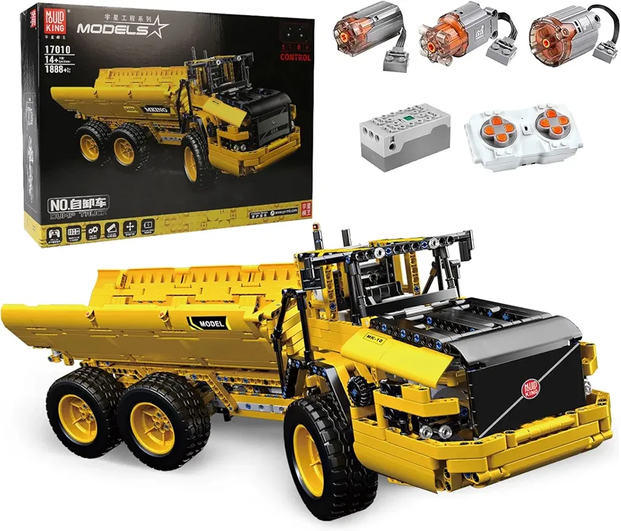 Mould King 17010 Technology Articulated Hauler Building Kit, Remote Controlled Tilt Loader Articulated Truck Clamping Blocks, MOC Dump Truck Model, 1888 pcs