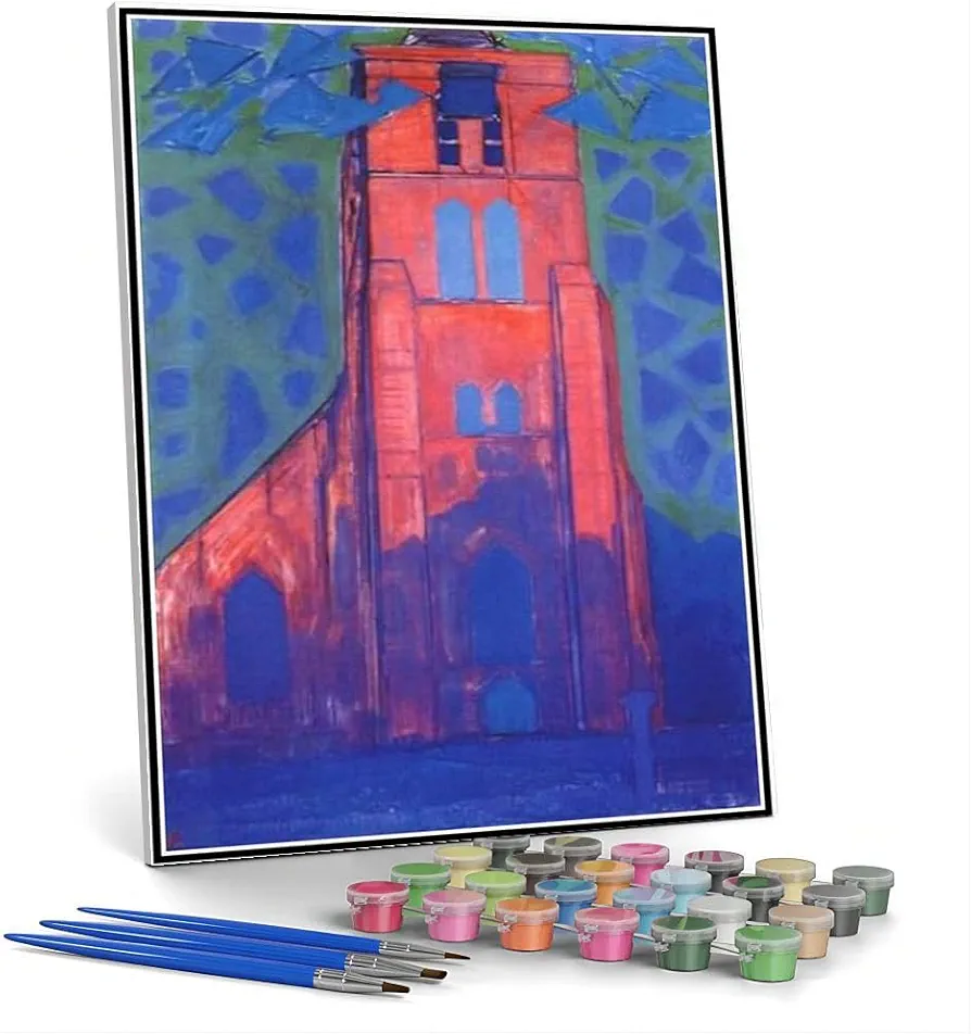 DIY Painting Kits for Adults Church Tower at Domburg Painting by Piet Mondrian Arts Craft for Home Wall Decor