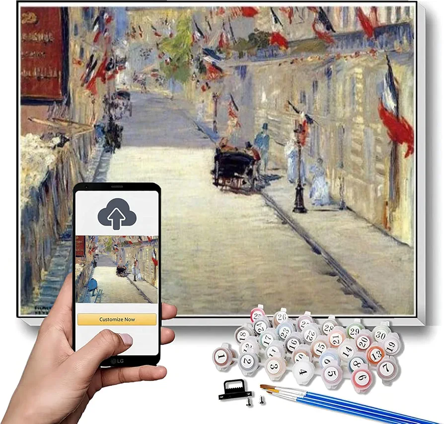 Paint by Numbers for Adult Rue Mosnier Decorated with Flags Painting by Edouard Manet Arts Craft for Home Wall Decor