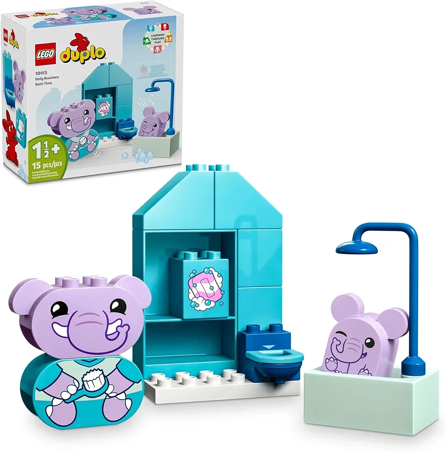 LEGO DUPLO My First Daily Routines: Bath Time Playset, Toddler Learning Toy for Kids Ages 18 Months Plus, includes 2 Elephant Toys, Helps Preschoolers Role-Play Potty Training, STEM Toy, 10413