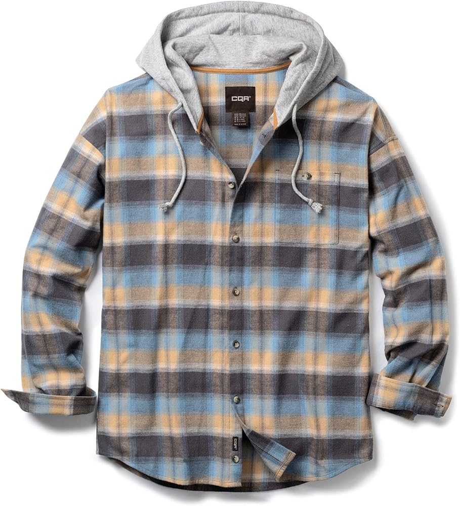 CQR Men's 100% Cotton Plaid Flannel Shirt, Long Sleeve Shirt Jackets, Casual Outdoor Jacket with Pockets