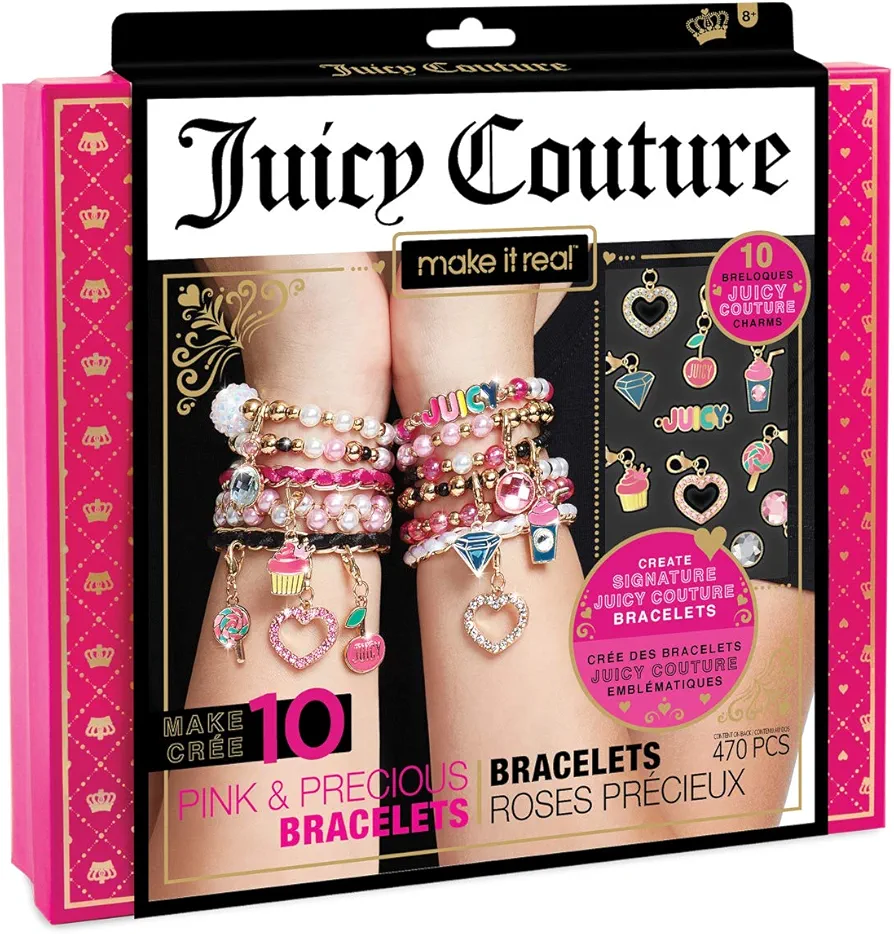 Make it Real - Juicy Couture Pink and Precious Bracelets - DIY Charm Bracelet Kit with Beads for Tween Jewelry Making - Jewelry Making Kit for Girls