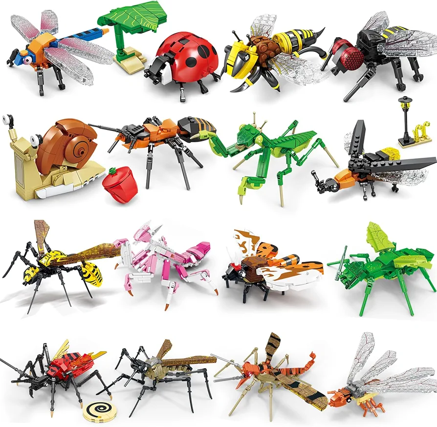 KAZI Insect Collection,Bugs Toy Building Sets,Including 16 Items Insect and Bug for Kids,Creative Toys Gift for 6 and Up Year Old Boys and Girls