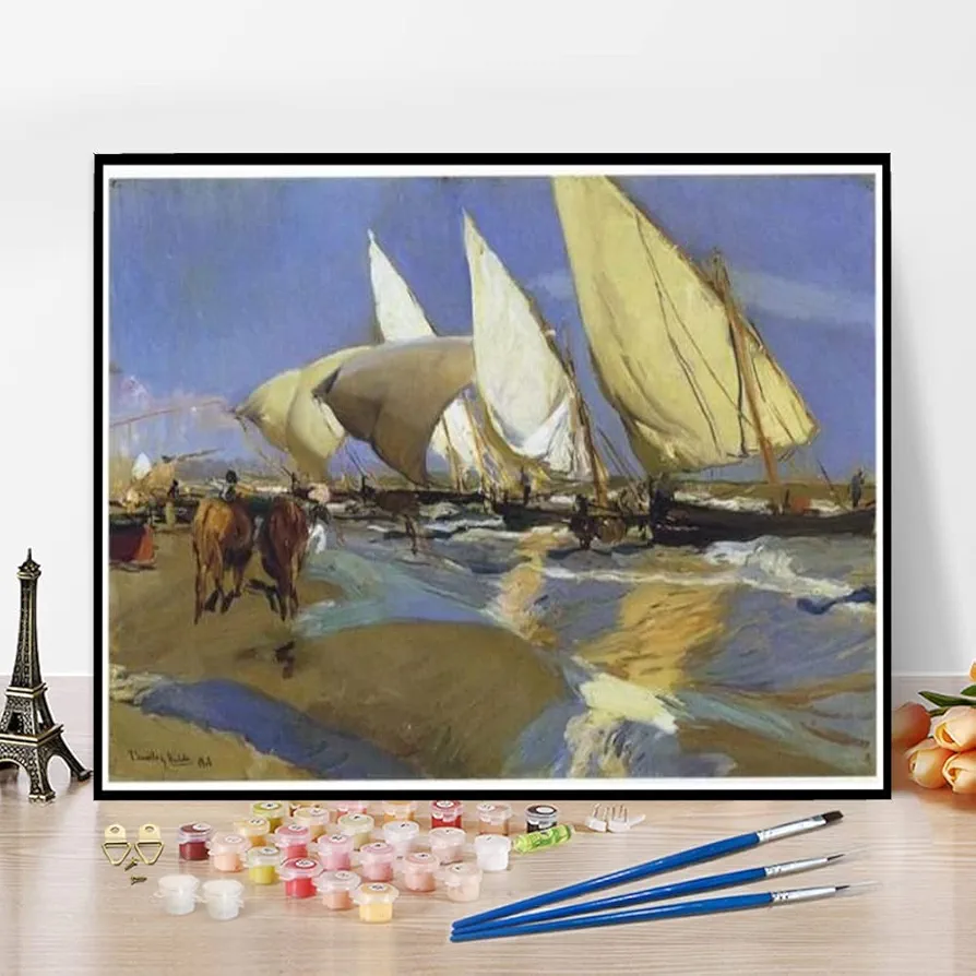 Paint by Numbers Kits for Adults and Kids Return from Fishing Painting by Joaquin Sorolla Arts Craft for Home Wall Decor