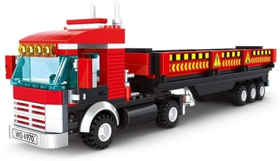 General Jim's Semi Truck and Trailer Transport Vehicle Red Heavy Duty Work Truck 323 Piece Modular Building Block Model Tractor Trailer Building Blocks Set - for Teens and Adults