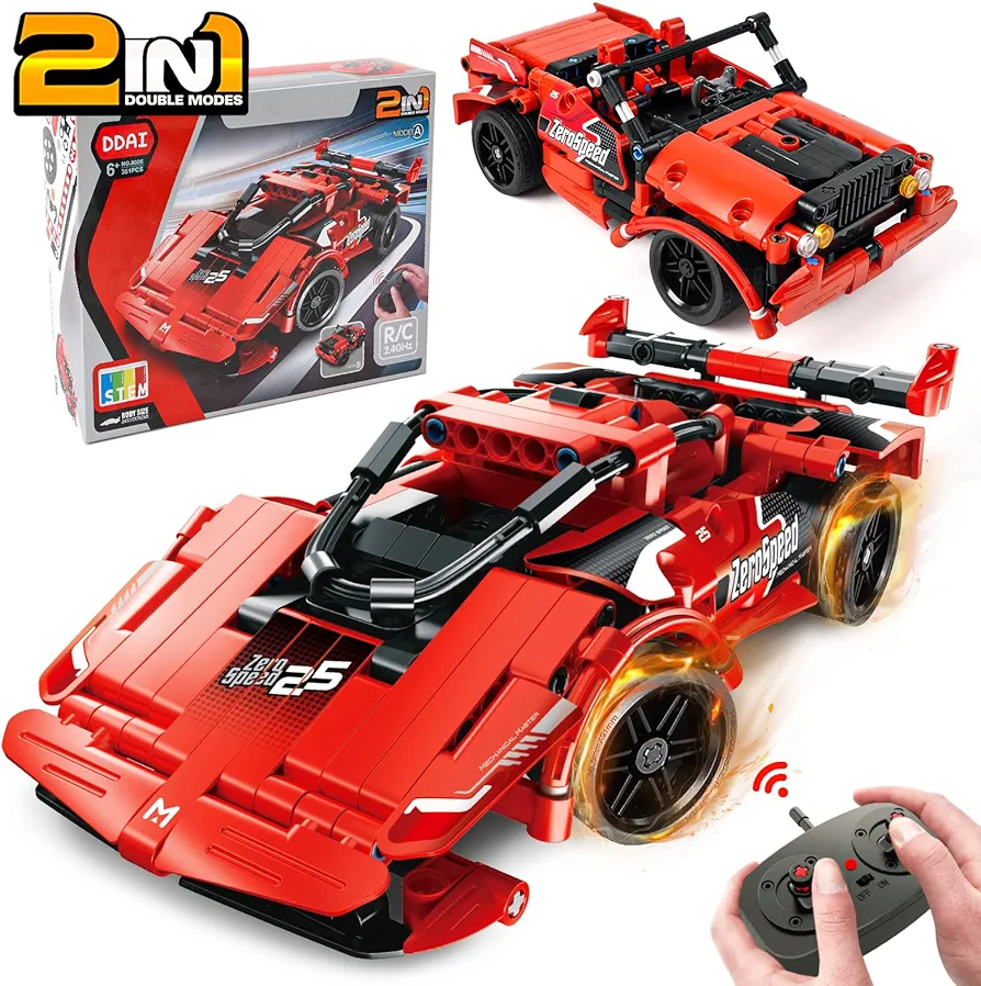 DDAI Toys for 6 7 8 9 10 11 12+ Year Old Boys STEM Building Toy 2 in 1 Remote Control Racecar Building Blocks for Kid Educational Early Learning Kits Best Gifts for Boy