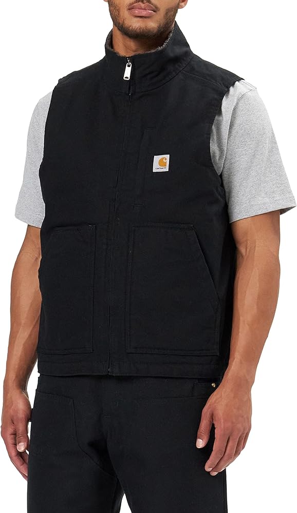 Carhartt Men's Loose Fit Washed Duck Sherpa-Lined Mock-Neck Vest