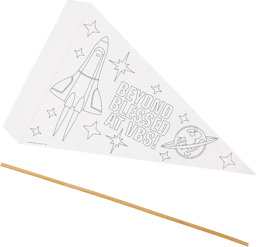 Fun Express Color Your Own Outer Space VBS Pennant Flags - VBS Vacation Bible School Supplies/Decor, 12 Pieces