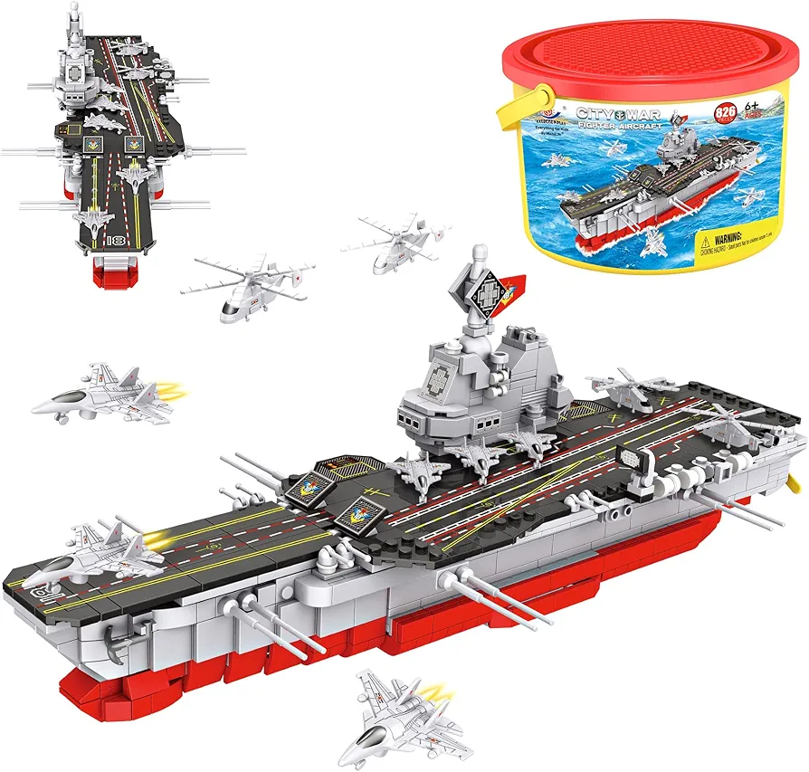 EP Aircraft Carrier Building Block Set 795 Pieces,Battleship Model Building Toy Kit Pack Multiple Fighter and Helicopter Models Role Play STEM Building Toy,Educational Learning Gift for Kids 6+