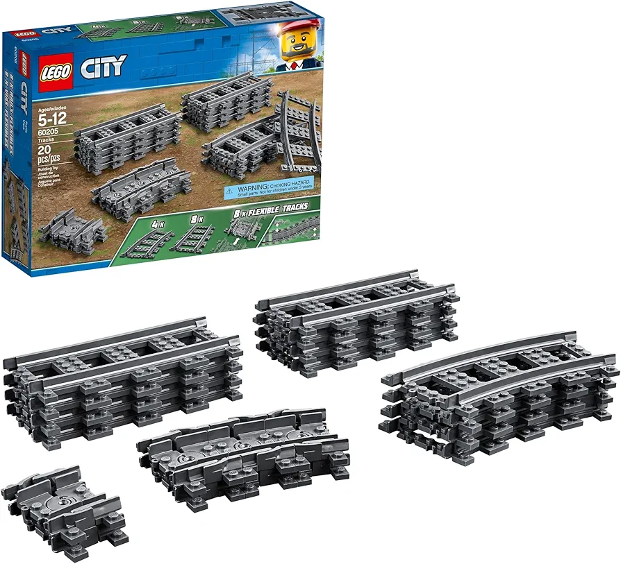 LEGO City Tracks 60205-20 Pieces Extension Accessory Set, Train Track and Railway Expansion, Compatible with LEGO City Sets, Building Toy for Kids, Great Gift for Train and LEGO City Enthusiasts