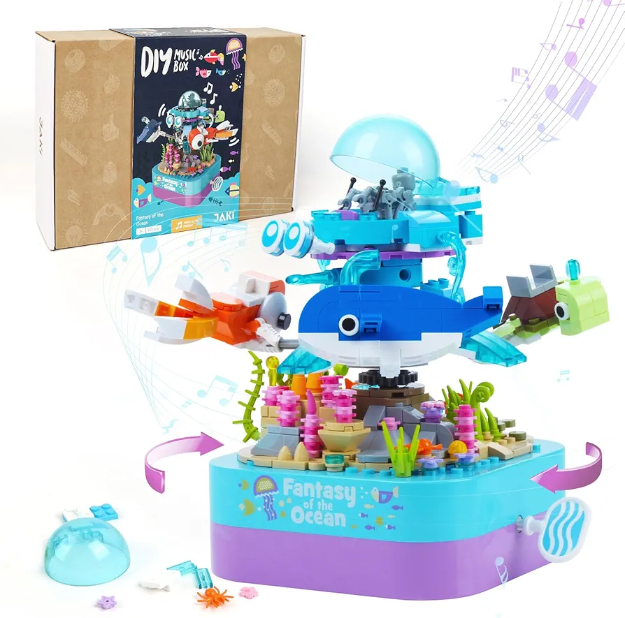 Building Blocks Music Box for Kids Rotating Ocean Model Building Kits STEM Educational toys & Gifts for boys and girls 8+ Years Old