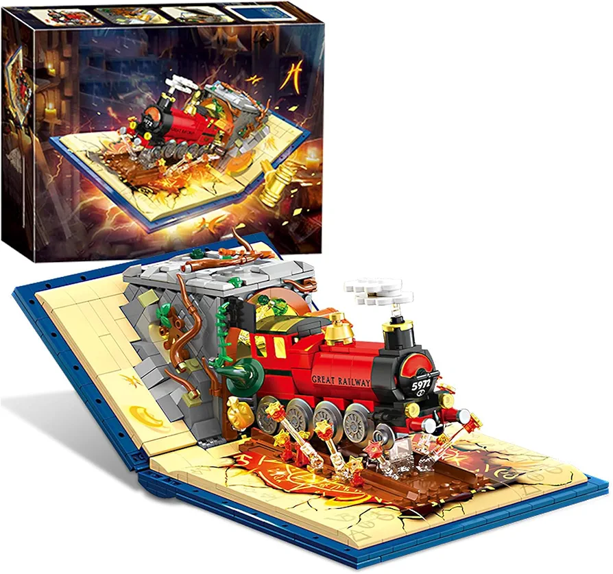 Lighting Magic Train Building Set, Magic Train Station Building Blocks, STEM Creative Education Toys, Decor Model Toys for Kids Age 8 9 10 11 12 13 14, Great Gift Idea for Adult (889 PCS)