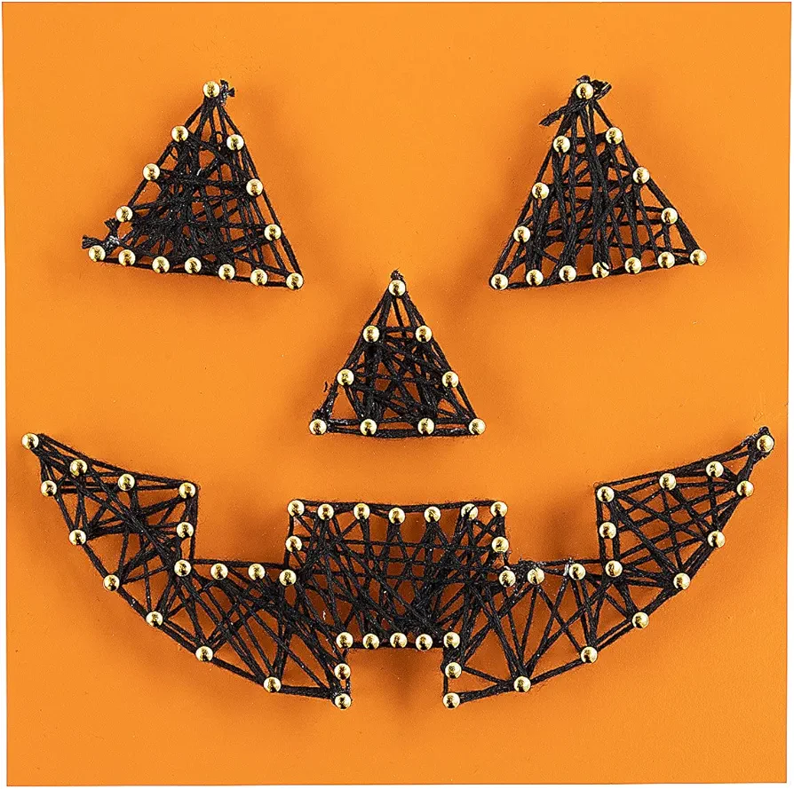 Exclusive Wooden Halloween Jack-o'-Lantern String Art Craft - 6"x6" Handcrafted Decor – Perfect for Indoor & Outdoor Display