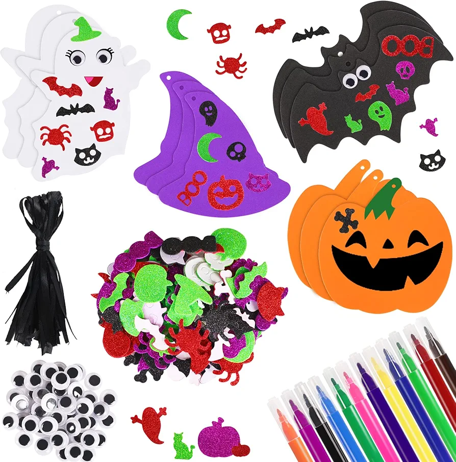 JULBEAR 276 Pcs Halloween Foam Stickers Glitter Crafts Stickers DIY Kits Adhesive Foam Art Stickers for Kids Halloween Decoration Party Supplies