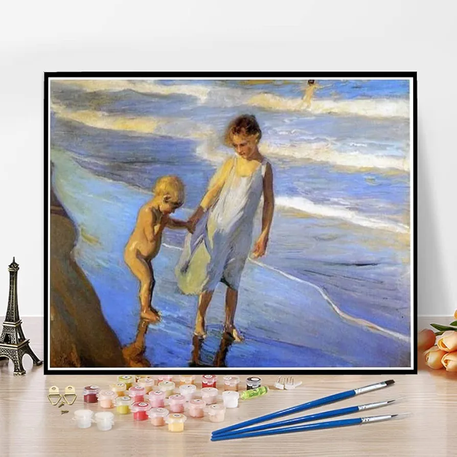 Paint by Numbers Kits for Adults and Kids Valencia Two Little Girls On A Beach Painting by Joaquin Sorolla Arts Craft for Home Wall Decor