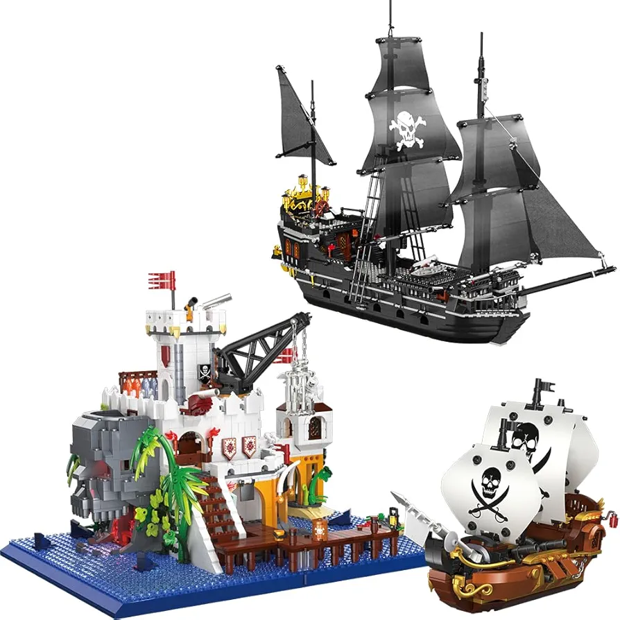 PAN TASY Pirate Ship Building Mini Blocks Kit, Pirate Bay Ancient Fortresses!