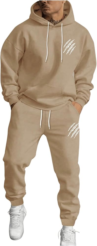 SOLY HUX Men's Casual 2 Piece Outfits Graphic Print Drawstring Long Sleeve Hoodies Sweatshirt and Sweatpants Set