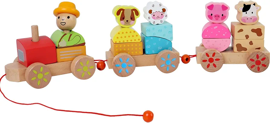 Wooden farm animal train set, Montessori toys for Children, Toddler Push and Pull Train, gifts for boys and girls aged