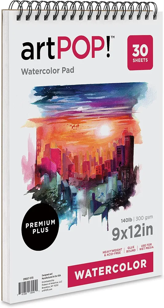 artPOP! Watercolor Pad, 9" x 12", 30 Sheets, Spiral Bound, Acid-Free Paper, 140lb (300gsm), Perfect for Most Wet & Dry Media, Ideal for Beginners, Students, Artists