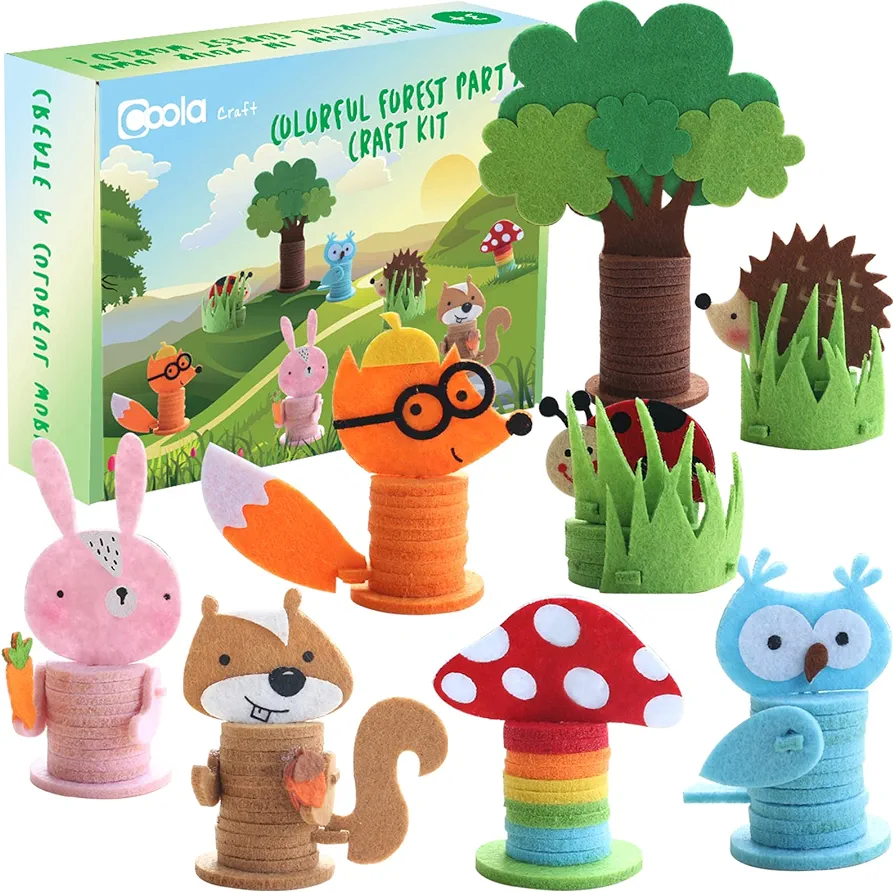 Coola Crafts for Kid Ages 4-8, 8PC Toddler Crafts, Animal Craft Kit including Fox/Ladybug/Hedgehog/Rabbit/Tree/Squirrel/Owl/Mushroom,Art & Craft kit for Kids Ages 3,4,5,6,7,8,9,10,11,12