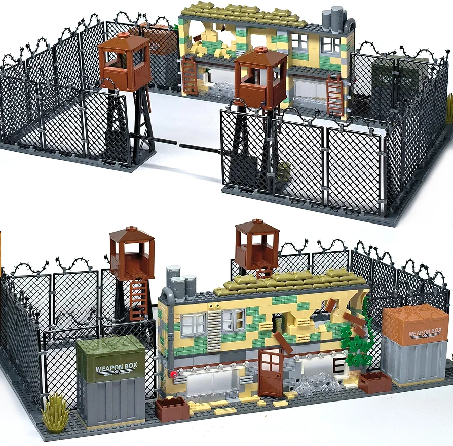 Military Base Building Block Toy for Army War Accessories, Command Center with Guard Tower Wire Fence and Weapon Box for Soldier Minifigure Building Kit Toy Gift for Kids 8 10 12 14 Years (640pcs)