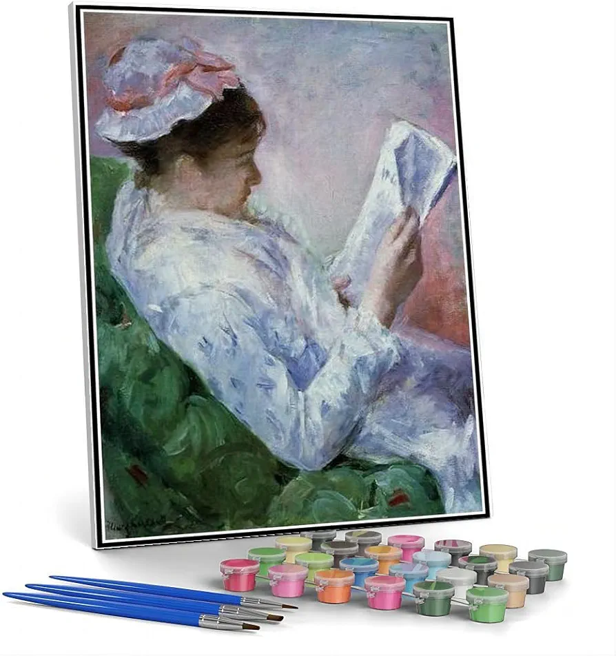 DIY Painting Kits for Adults Woman Reading Painting by Mary Stevenson Cassatt Arts Craft for Home Wall Decor