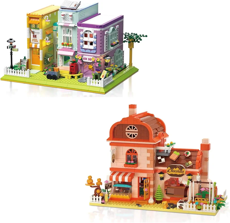 Bussiness Street View Toy Building Set, Chocolate Shop & Coffee Book Shop, Mini Size Bricks