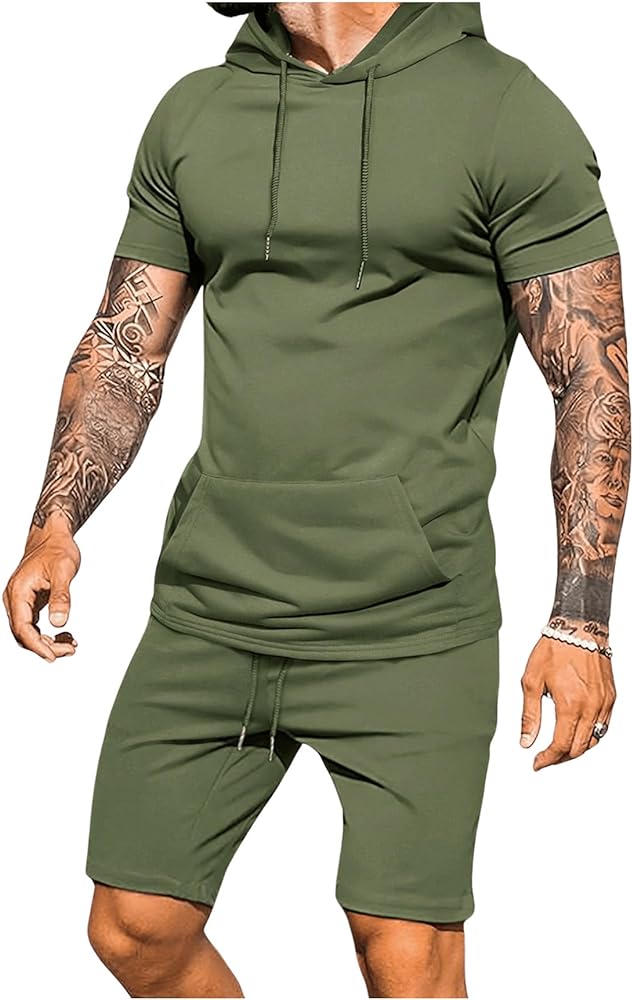 SOLY HUX Men's Summer 2 Piece Outfits Short Sleeve Hoodies Tops and Drawstring Shorts Set