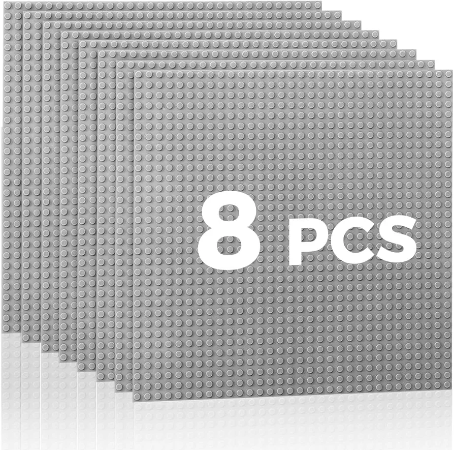 Classic Baseplates Building Plates-8 Pack 10" x 10" Building Boards,100% Compatible with All Major Brands and Activity Table, Creative Building Platforms Mats for Toy Bricks,Grey