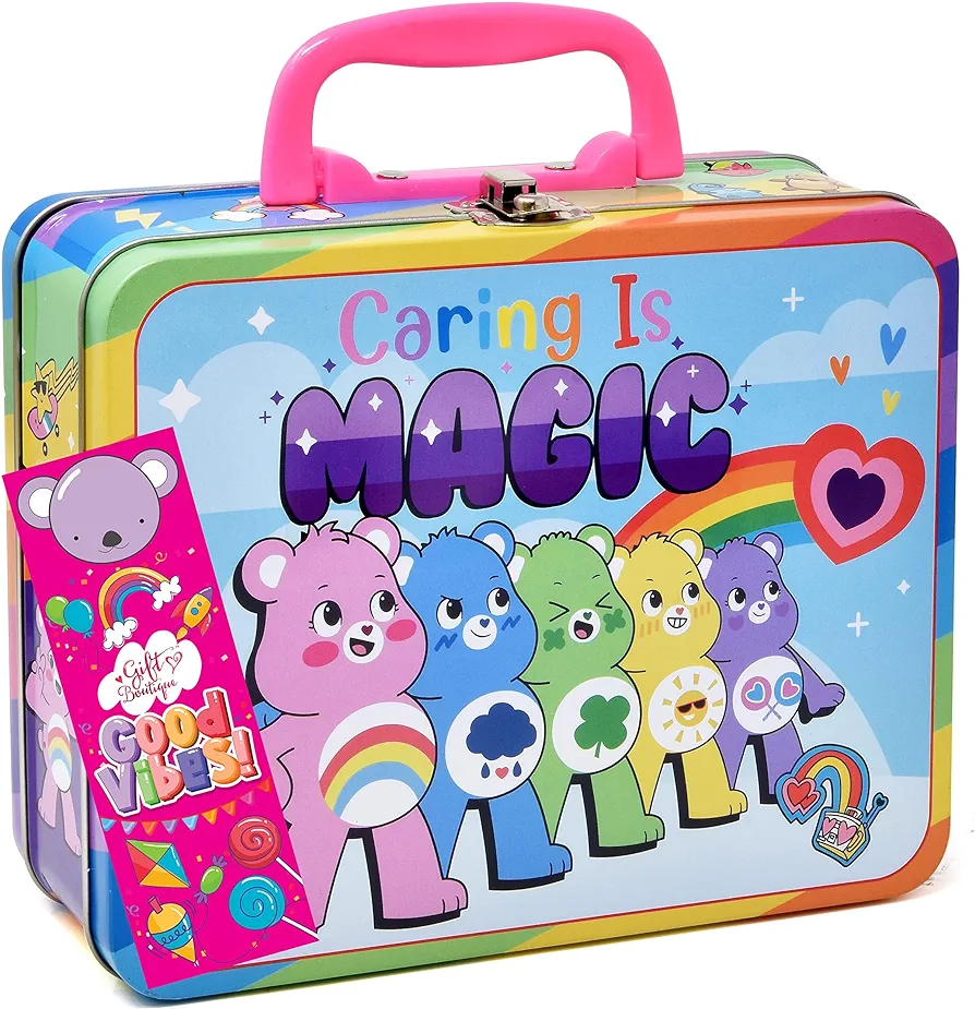 Care Bears Rainbow Stickers and Dream Bright Supplies Tin Box to Share and Care Coloring Set for Kids, Drawing Collection Includes Sketch Book Activity Kit in Art Case for Girls…, CB20233