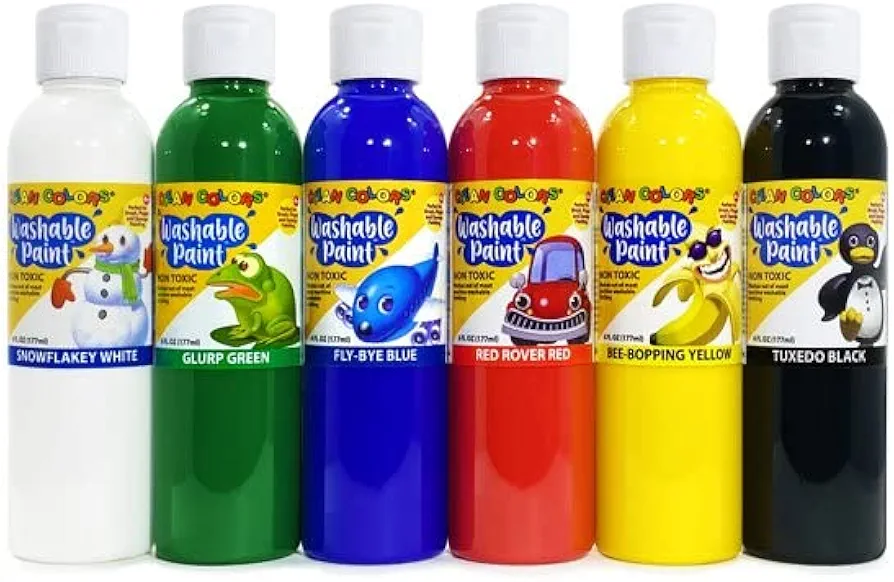 Rich Art Washable Tempera Paint For Kids - Non Toxic Paint - Premium Craft Paint In Primary Colors For Paper, Poster Board, Canvas, & More - Made in The USA - 6 Fl Oz (6 Pack)