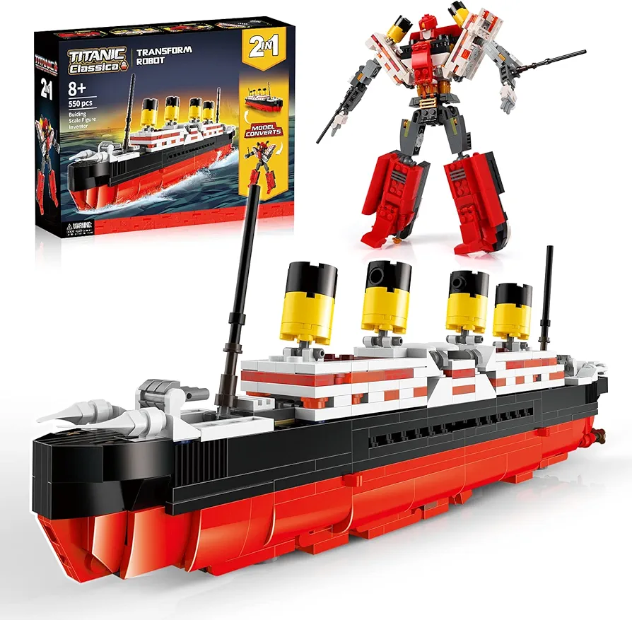 JOJO&Peach Titanic Stem Toys, 2 in 1 Titanic Model & Transform Robot Building Kit, Collectible Display Model Set, Stem Projects Toys Gifts for Kids Age 8+ and Adults (550 Pieces)