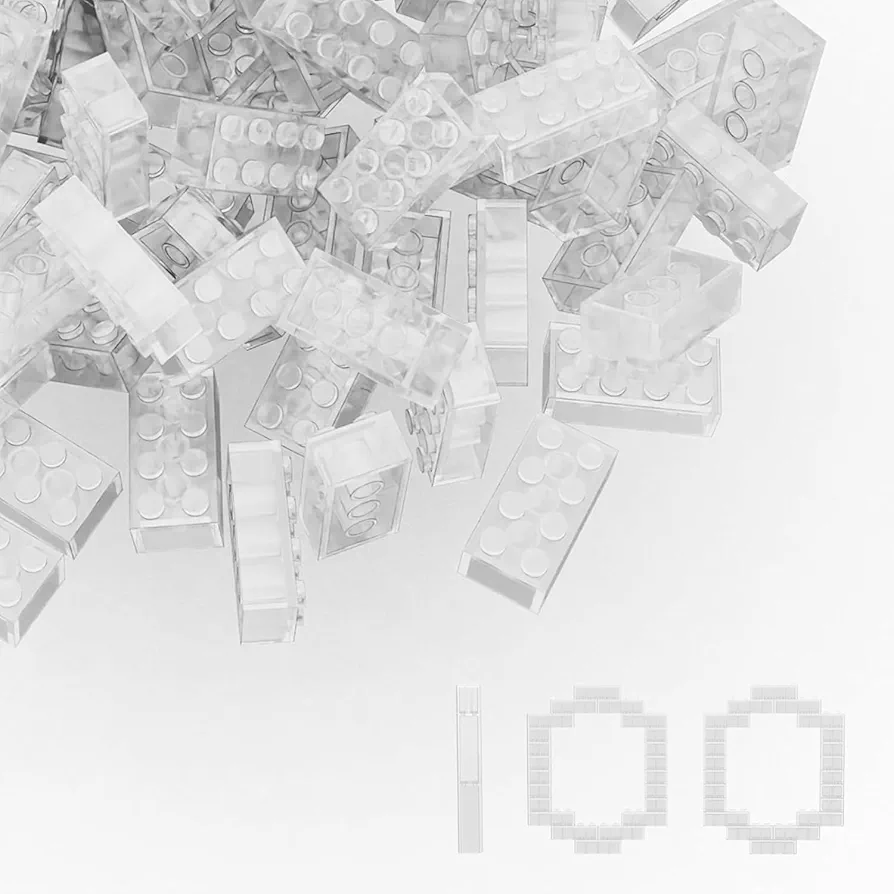 100PCS Clear Bricks Bulk, Transparent-Clear Brick 2x4, Building Bricks Flat, Compatible with Lego Parts and Pieces: 2x4 Clear Bricks(Color: Clear)