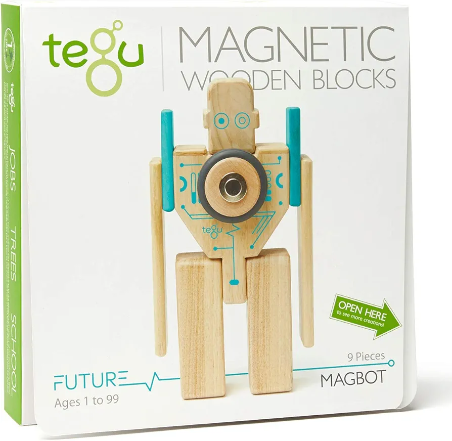 Tegu Magbot Magnetic Wooden Block Set, 1-99 years old, 9 piece