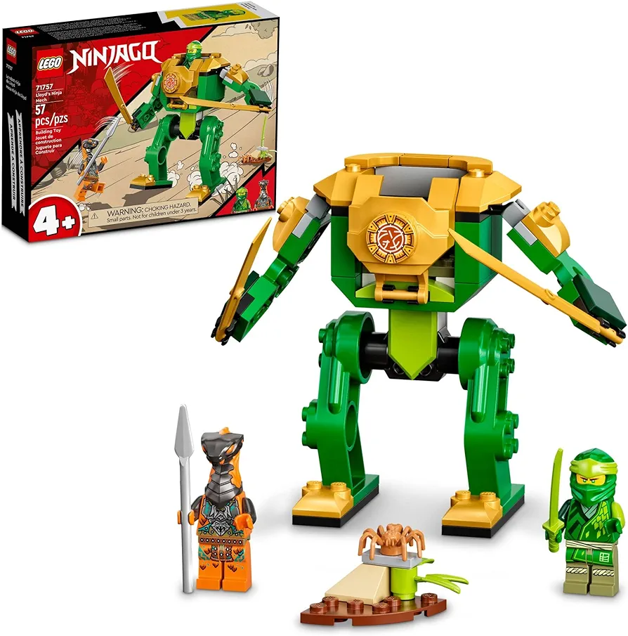 LEGO NINJAGO Lloyd’s Ninja Mech Battle Action Figure Toy 71757 for Kids, Boys and Girls Ages 4 plus with Snake Figure and Minifigure, Gifts for Preschoolers