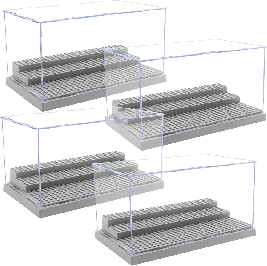 Minifigure Display Case for Action Figures Blocks, Dustproof Acrylic Display Box Storage with 3 Movable Steps for Collection Models Minifigures, Bricks Blocks Toys