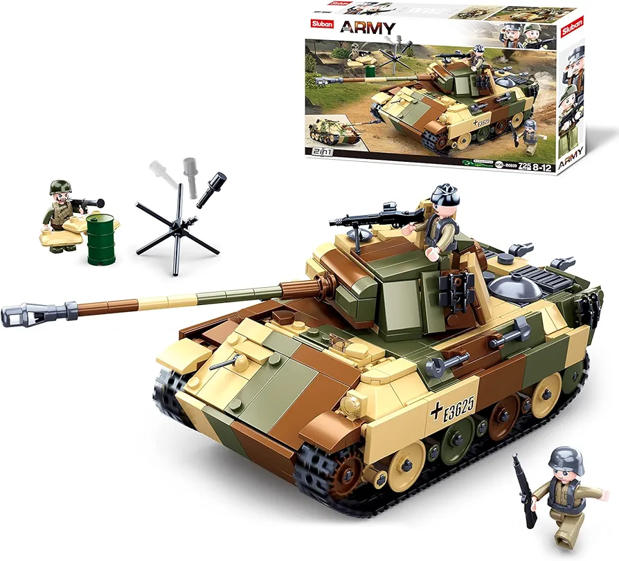 Sluban WWII-Medium Tank Building Blocks Toy, Panther Tank/Jagdpanther 2 in 1 Educational Learning Construction Toys Set for Kids Boys Grils Ages 6 and up (725 pcs)