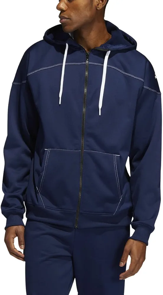 adidas Mens Stadium Full Zip Hoodie, Team Navy Blue-White, Small