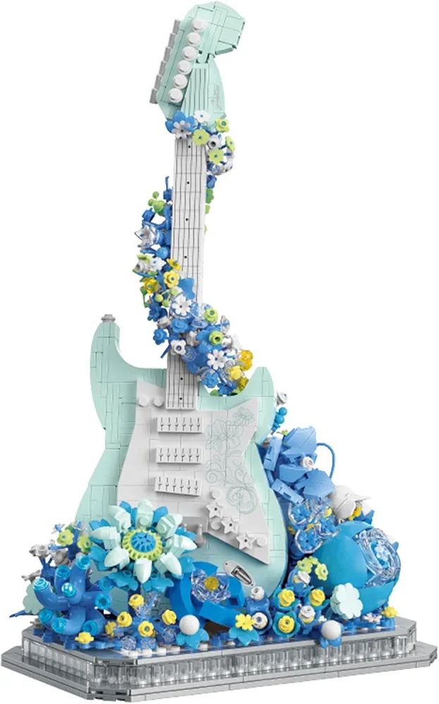 Guitar Mini Building Blocks Toy, Flower and Guitar Model Building Set, for Children Ages 8+.(1125pcs blue nocturne)